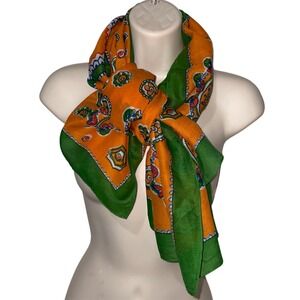 Orange Green Paisley large Square Scarf shawl versatile 100 Cotton 39x39